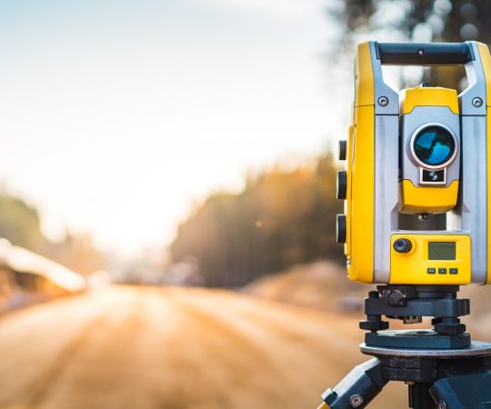Surveyors,Equipment,(theodolite,Or,Total,Positioning,Station),On,The,Construction